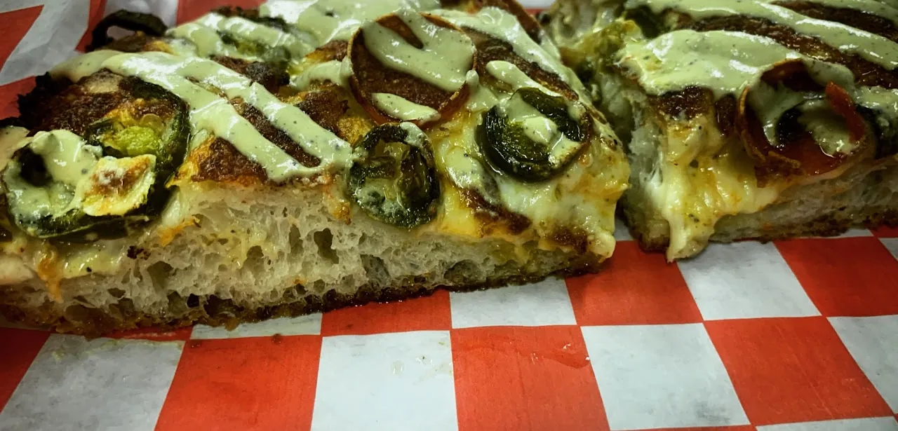 Crisp-edged Detroit-style pizza at Red Dwarf in Las Vegas